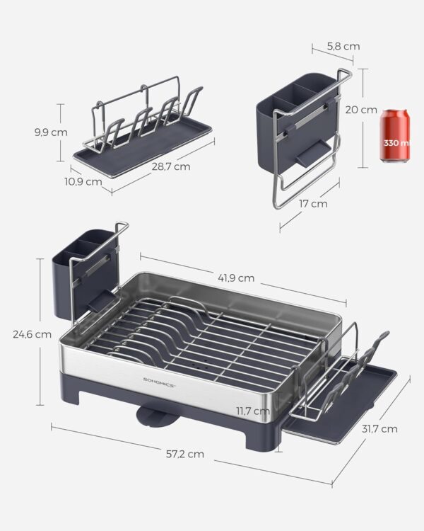 Escorredor de Louças em Inox com Dreno Rotativo 360°, SONGMICS - Image 3